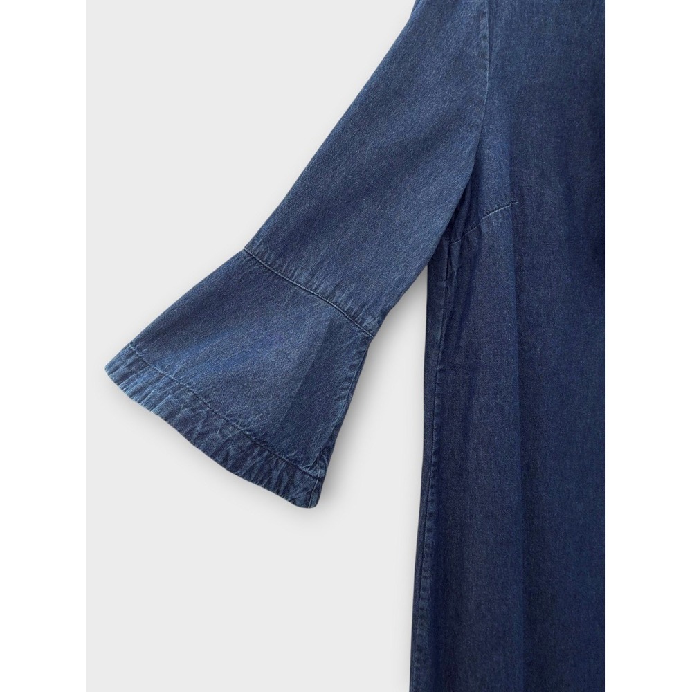 Draper James Chambray Dress Ruffle Front Bell Sleeve Blue Cotton 6 Southern Mod - Picture 5 of 10